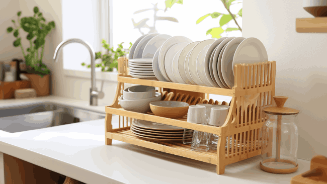 Is it possible to clean a bamboo dish drainer rack in the dishwasher