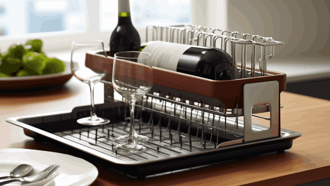 What Features Does the Simplehuman Dish Drainer Rack Have